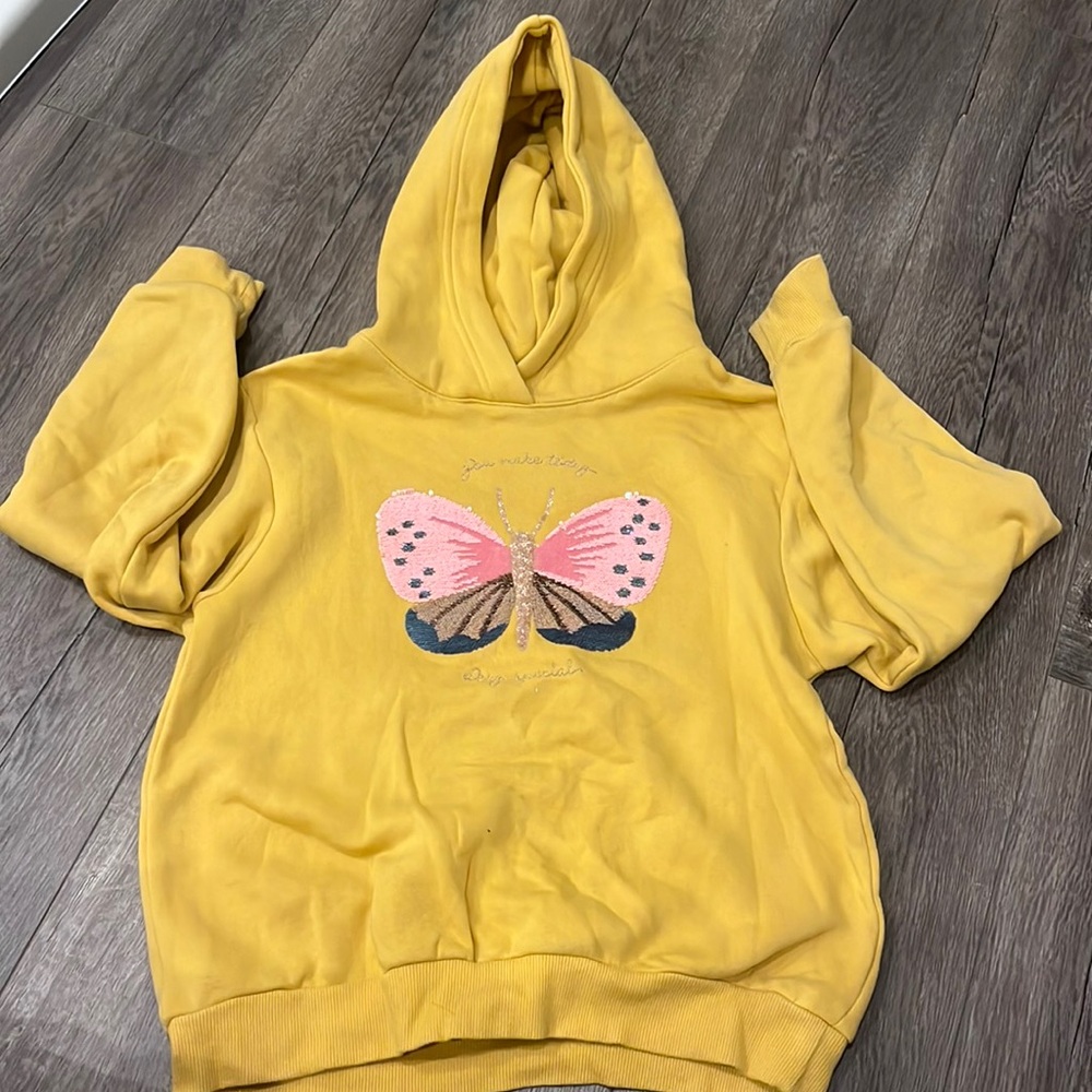 Butterfly sequin yellow girls hoodie!